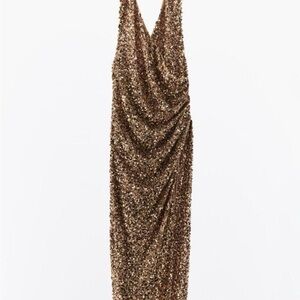 Zara Gold Sequin Backless Dress